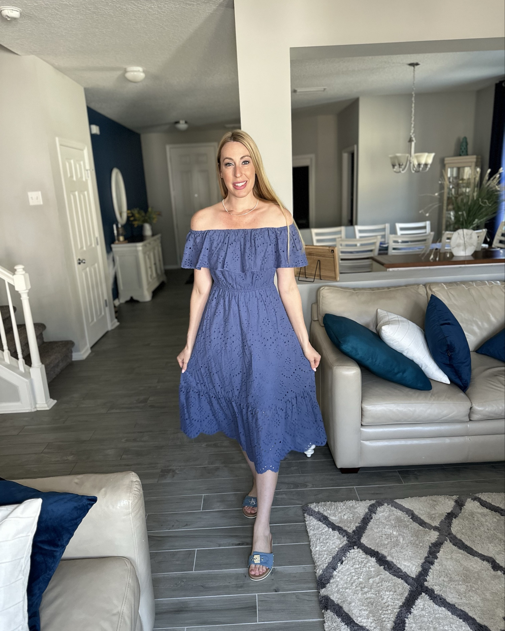 Blue eyelet midi dress
💙 this dress is so beautiful and fits loosely
💙 perfect to wear to weddings, brunch and more 
💙wearing small in it, I am 5’10”

#LTKFindsUnder50 #LTKStyleTip #LTKWatchNow