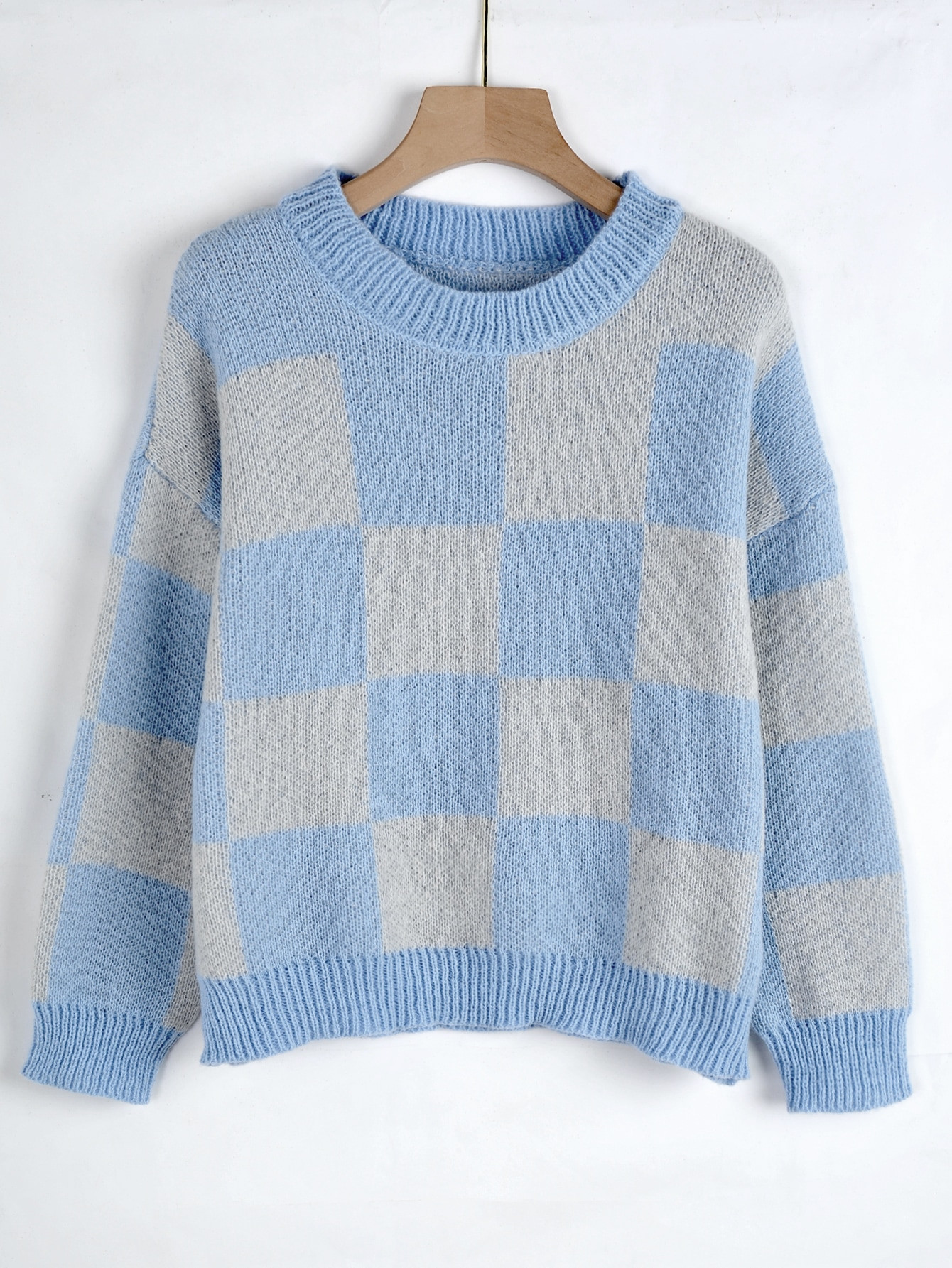 Plus Checker Pattern Drop Shoulder Sweater | SHEIN