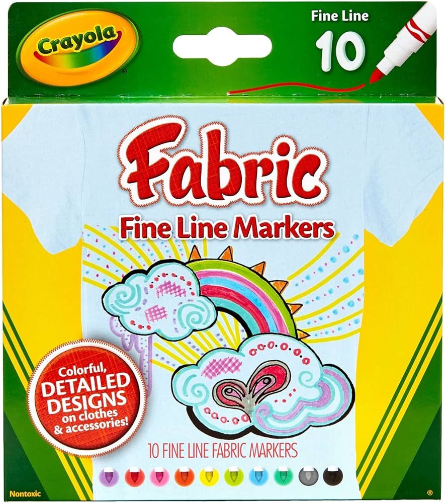 Crayola Fabric Markers, At Home Crafts for Kids, Fine Tip, Assorted Colors, Set of 10 | Amazon (US)