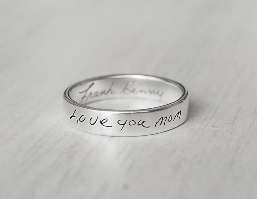Actual Handwriting Band Ring by Gracepersonalized - Engraved Signature Band - Memorial Jewelry - ... | Etsy (US)