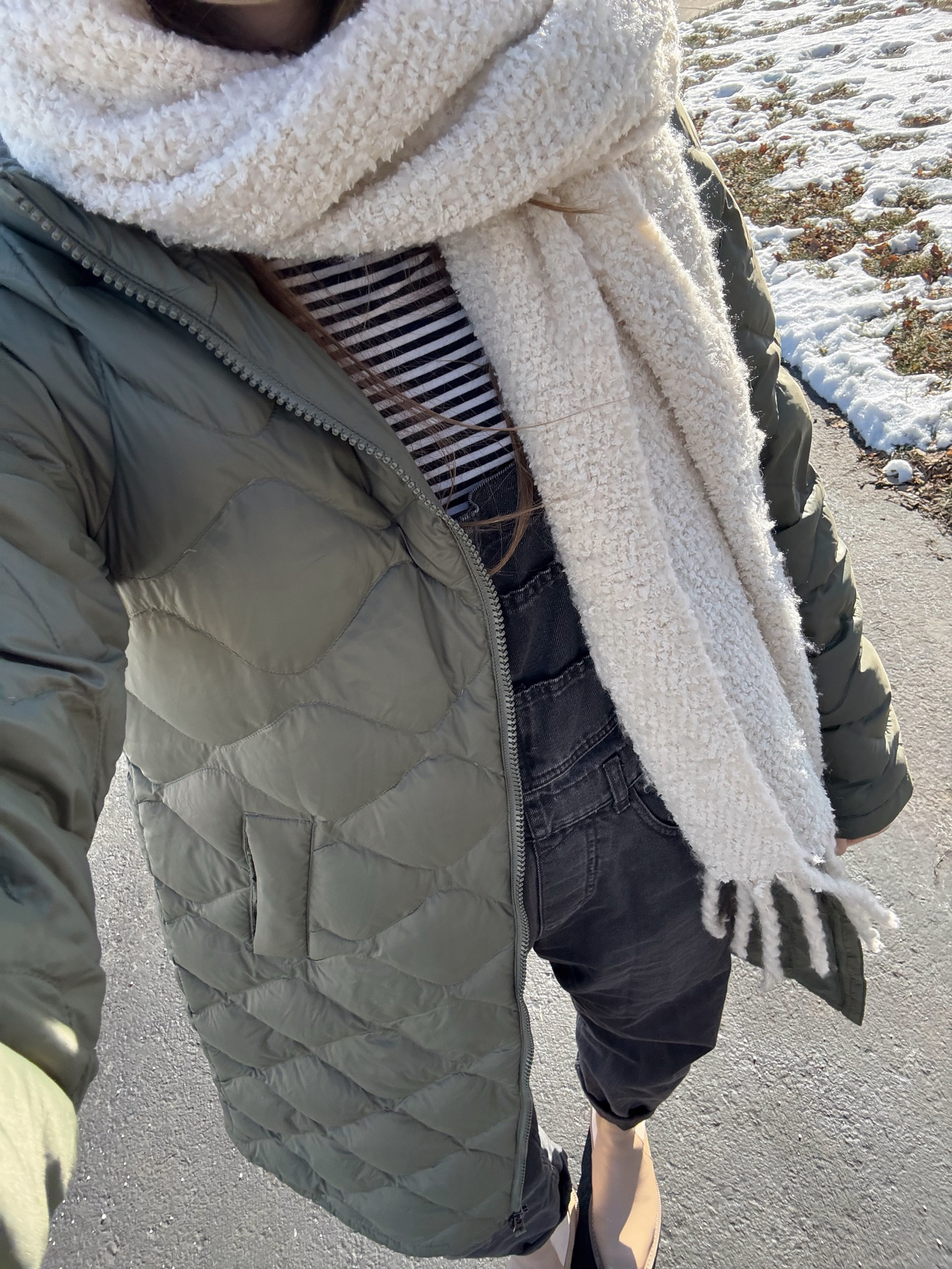 wearing a small in jacket, lightweight and so warm! wearing xs in overalls, some of my favorite! Boots I’ve had for years, linked colors in stock! Striped turtleneck and scarf are old but linked similar! 

Winter outfit, winter coat, layering 

#LTKStyleTip #LTKSeasonal