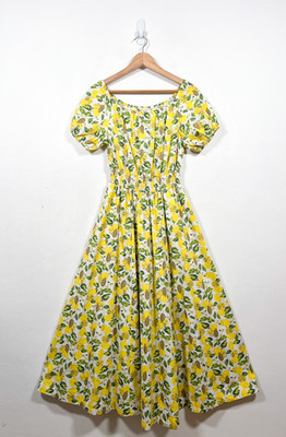 Boden Dress UK 12 Yellow White Lemon Print Maxi Holiday Pockets Long Puff Sleeve | eBay UK