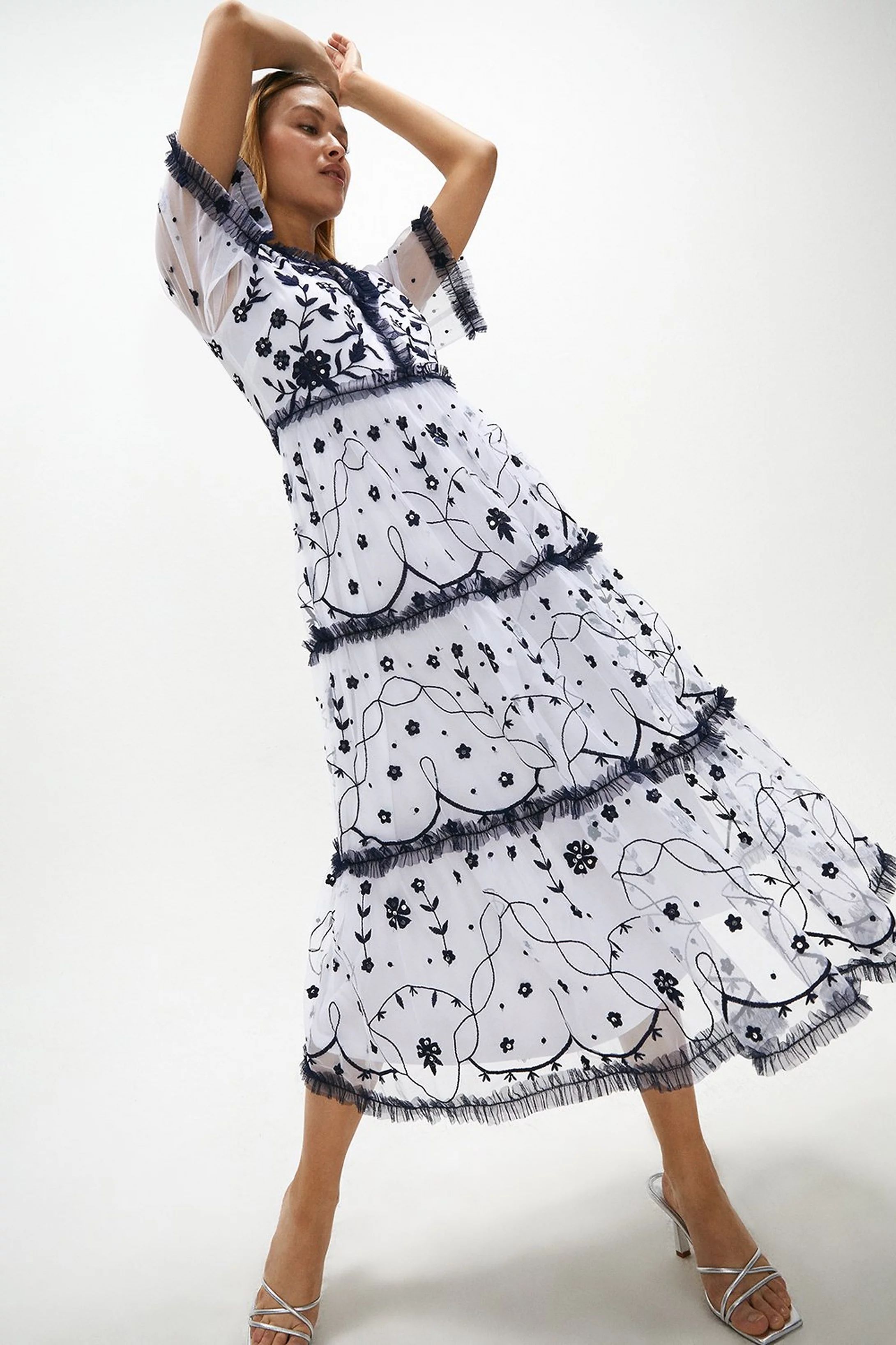 Long Sleeve Tier Detail Embellished Dress | Coast (UK)