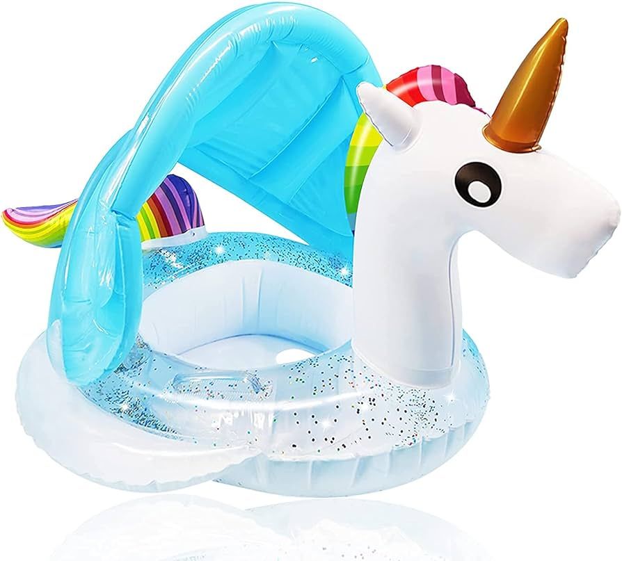 Unicorn Baby Swimming Pool Float with Canopy, Glitters Seat & Safety Handle, 2023 Summer Baby Flo... | Amazon (US)