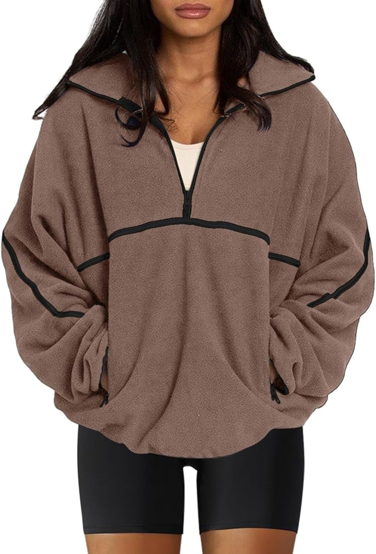 LASLULU Womens Half Zip Pullover Sweatshirt Sherpa Fleece Jacket Oversized Sweatshirt Warm Fuzzy ... | Amazon (US)