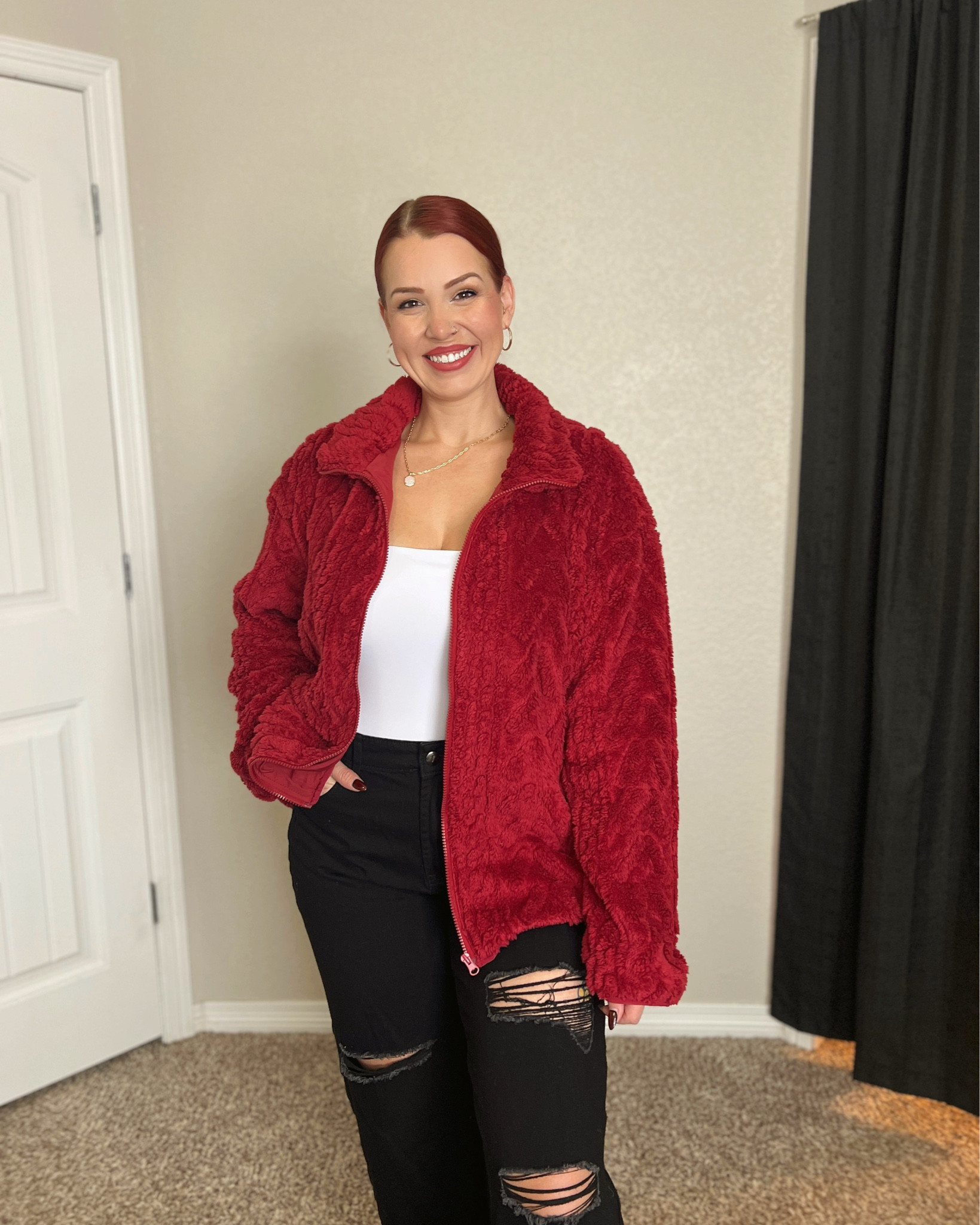 Amazon coats ❄️
👉🏻The puffer jacket is so cute! It comes vacuum sealed so you have to steam to get the wrinkles to release, but so worth it! 😍 I’m wearing a large!
👉🏻 the long coat is so thick and warm! It has two pockets and a button to close it in the front! So cute to wear to dress up, or even to wear casually! I’m wearing a large.
👉🏻 the black leather jacket I am OBSESSED with! It’s definitely on the lighter side, but is so nice! I’m wearing a large and this is the only jacket I feel I could size down in— but if you like your jackets more oversized, order your original size.
👉🏻 the red zip up jacket is so soft and comfortable! Has two pockets and zips all the way up. I am wearing a large.

#LTKSeasonal #LTKMidsize #LTKSaleAlert