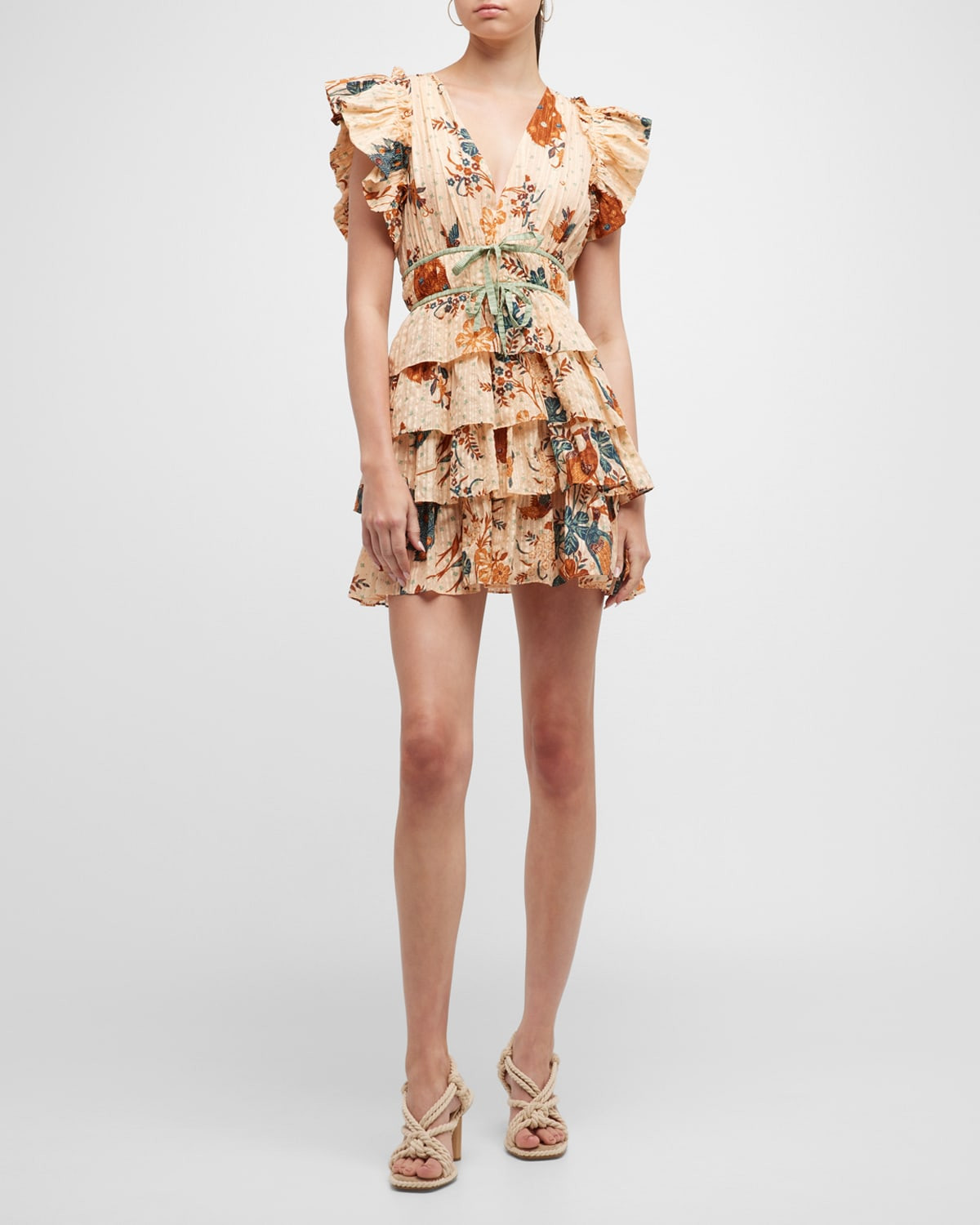 Marni Shoulder-Ruffle Tiered Mini Dress | Neiman Marcus