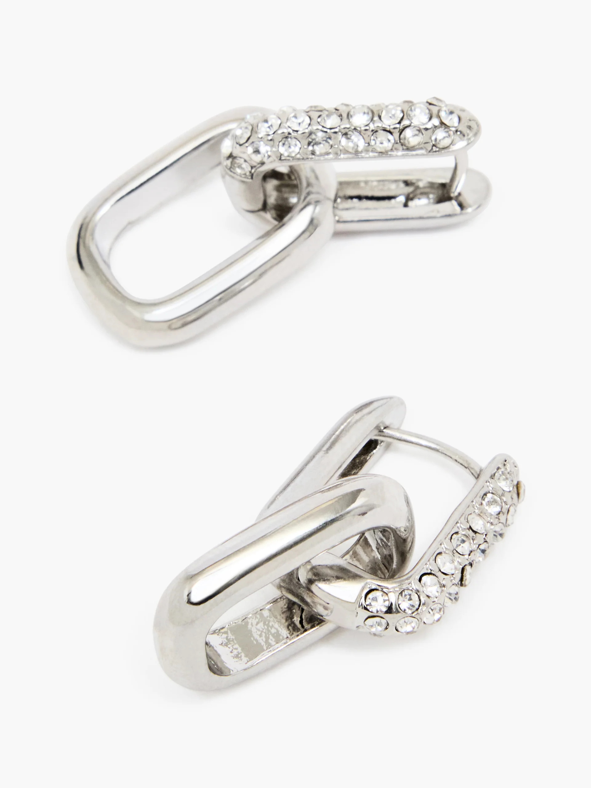 Half Pave Diamante Link Hoop Earrings | French Connection (UK)