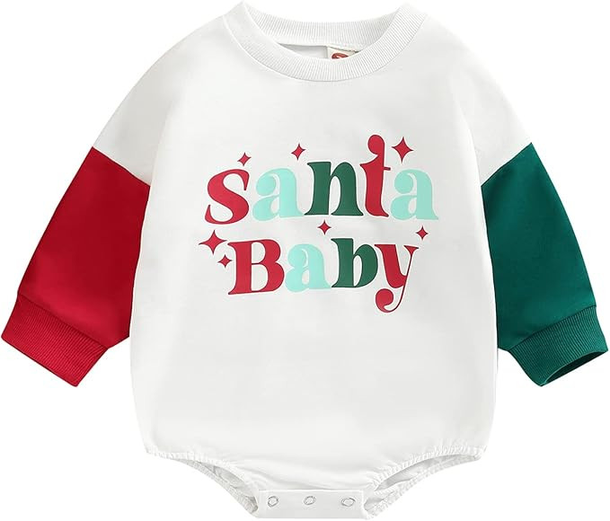 Amazon.com: Cevoerf Infant Baby Girls Boy Christmas Outfit - Oversized Santa Claus Romper Sweatsh... | Amazon (US)