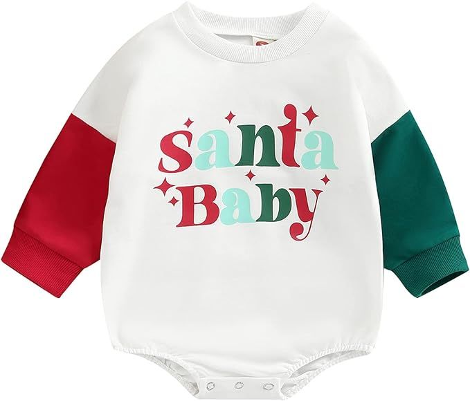 Amazon.com: Cevoerf Infant Baby Girls Boy Christmas Outfit - Oversized Santa Claus Romper Sweatsh... | Amazon (US)