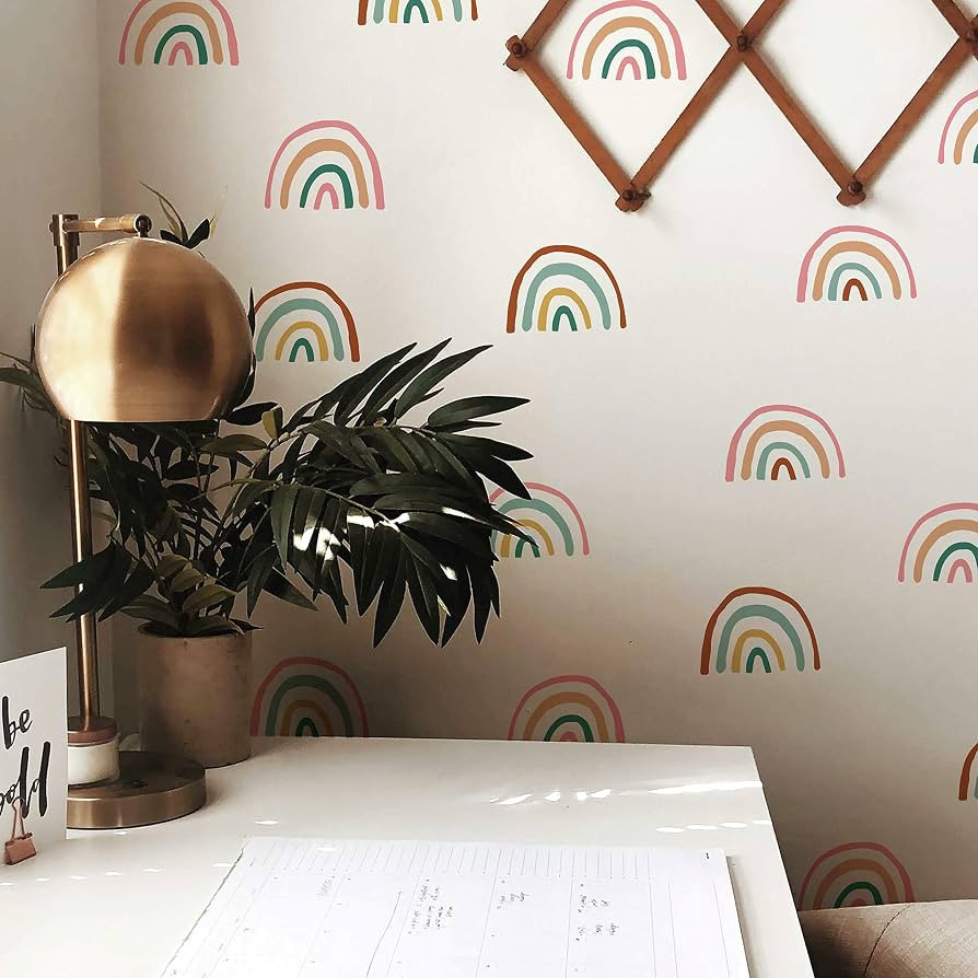 RoomMates RMK4582SCS Retro Rainbow Peel and Stick Wall Decals,Pink, Mustard, Blue, Teal, Brown | Amazon (US)