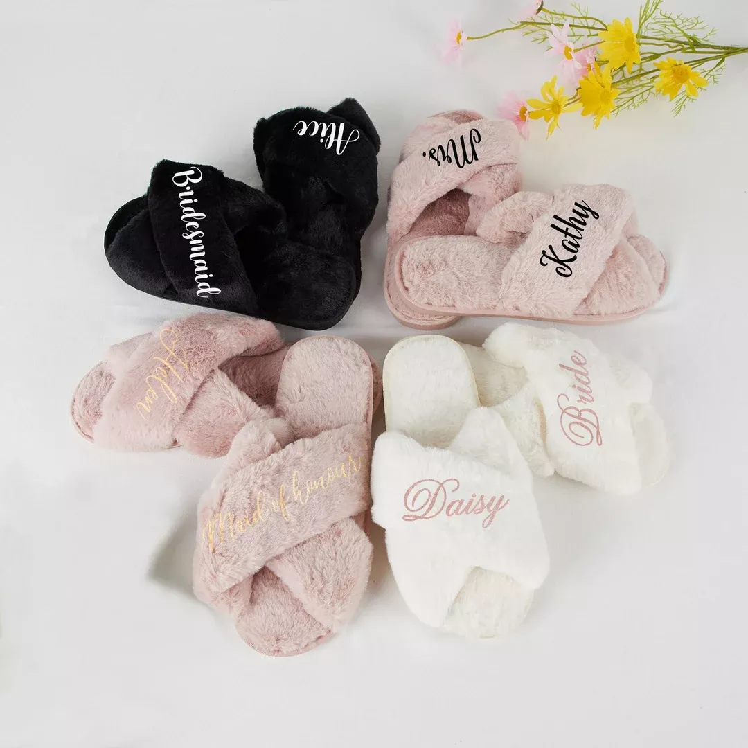 Personalized MRS Pearl Fluffy Slippers Bride Slippers for 