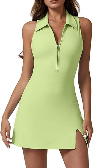 QINSEN Womens Zip Front Tennis Dress Polo Collar Racer Back Workout Golf Dresses Build in Shorts ... | Amazon (US)