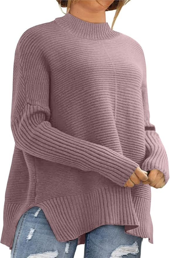 Eytino Womens Plus Size Sweaters Long Sleeve Crew Neck Split Hem Casual Oversized Ribbed Knit Tun... | Amazon (US)