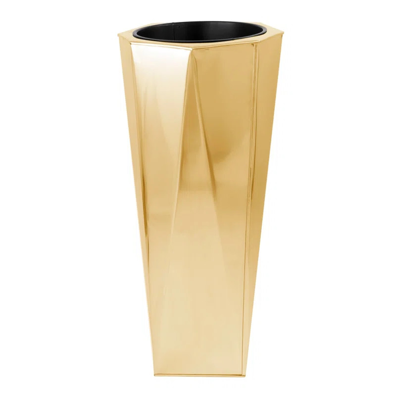 36" Gold Tone Metal Prism Planter | Wayfair North America