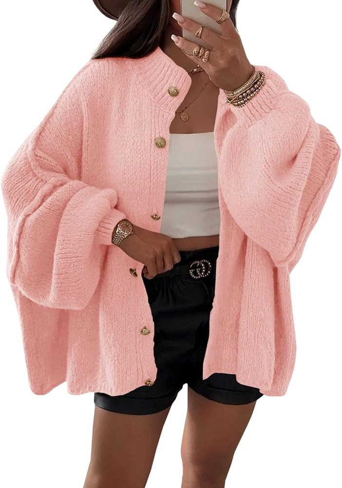 Saodimallsu Strickjacke Damen Kurz Laternenärmel Cardigan Knopfleiste Open Front Sweater Langarm... | Amazon (DE)