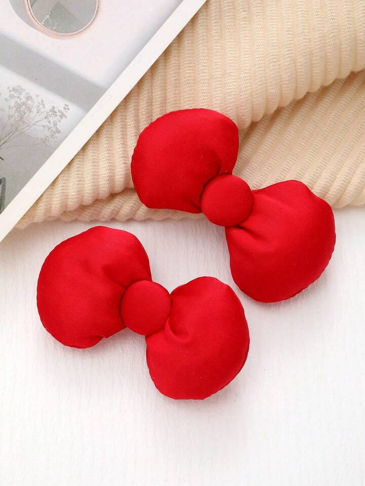 2pcs Padded Cute Red Bow Hair Clips, Sweet Girl Style Bangs & Side Hair Clips, Versatile Hair Accessories, Casual & Elegant, Alloy Material, Suitable For All Seasons, Fall Fashion, Hair Clips Claw, Autumn, Hair Claws, Hair Slide, Hair Barrettes, Winter Outfit For Women, Bows | SHEIN