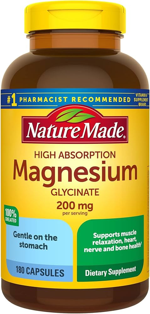Nature Made Magnesium Glycinate 200 mg per serving, Dietary Supplement for Muscle, Heart, Nerve a... | Amazon (US)