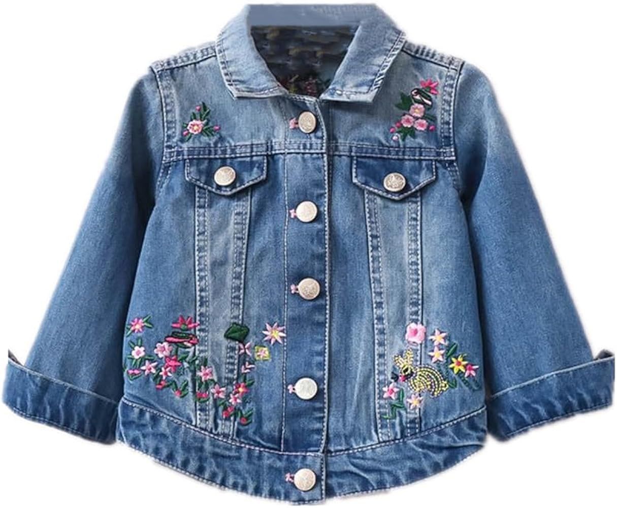Autumn Girls Denim Jackets Coats Embroidered Flowers Lapel Cowboy Coat for Baby Girls Floral Jean... | Amazon (US)