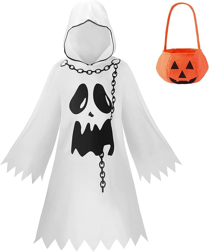 ReliBeauty Ghost Costume Kids with Pumpkin Bag Halloween Costumes,White | Amazon (US)