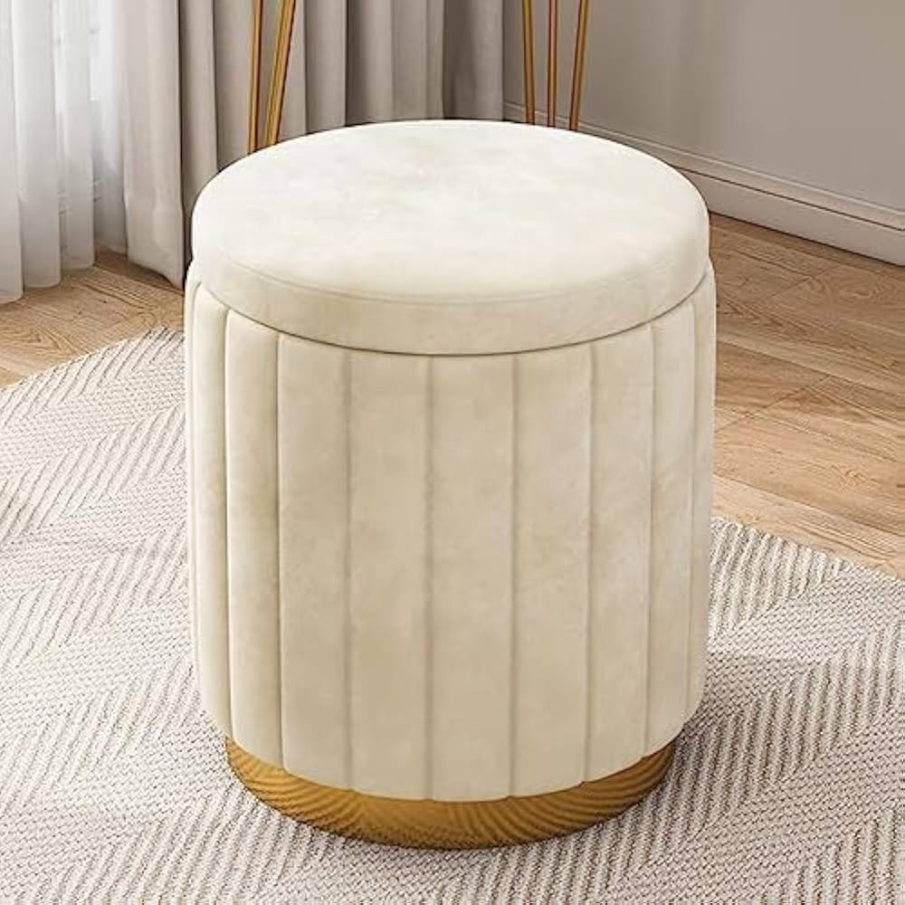 Round Ottoman with Storage Upholstered Velvet Vanity Stool for Makeup Lines Support 300lbs mushro... | Amazon (US)