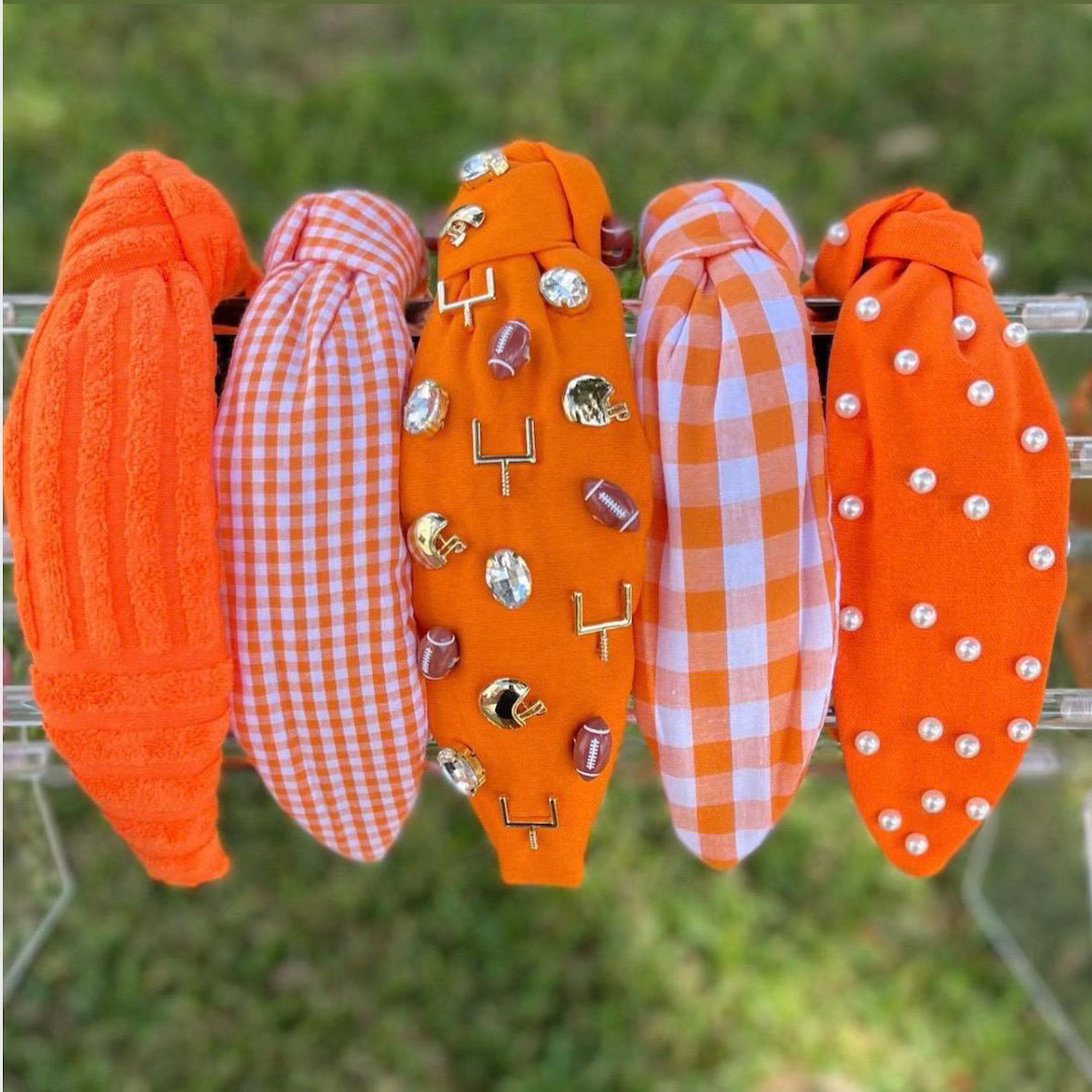 Orange Knotted Headband: Gingham & Football Game Day Hair Accessory - Etsy | Etsy (US)