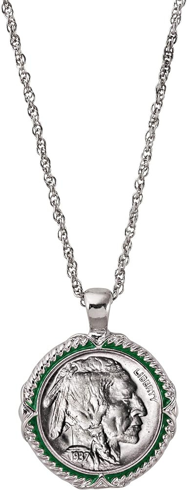 American Coin Treasures Buffalo Nickel Coin Pendant Necklace with Green Enamel | Silvertone 24" R... | Amazon (US)