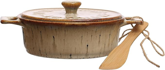 Creative Co-Op 9.25 Inches Stoneware Bamboo Canapé Spreader Knife and Reactive Glaze Design, Bro... | Amazon (US)