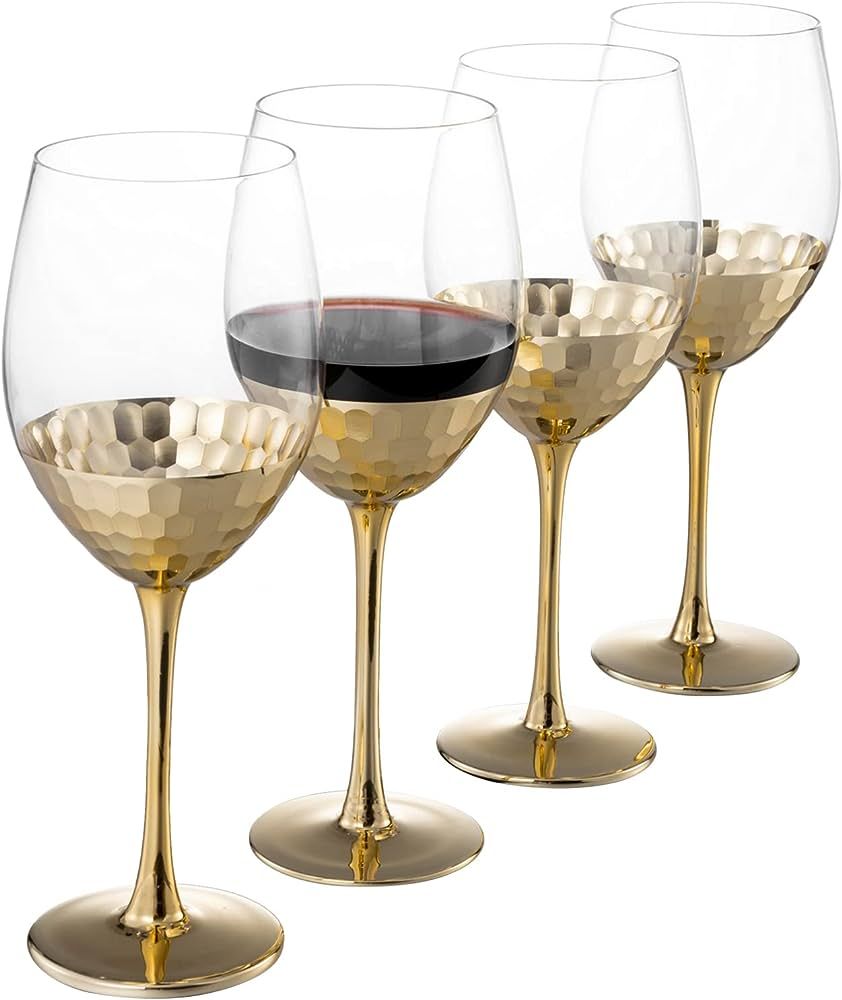 MyGift Modern Brass Tone Stemmed Wine Glasses, Set of 4 Dinner Party and Wedding Event Stemware G... | Amazon (US)