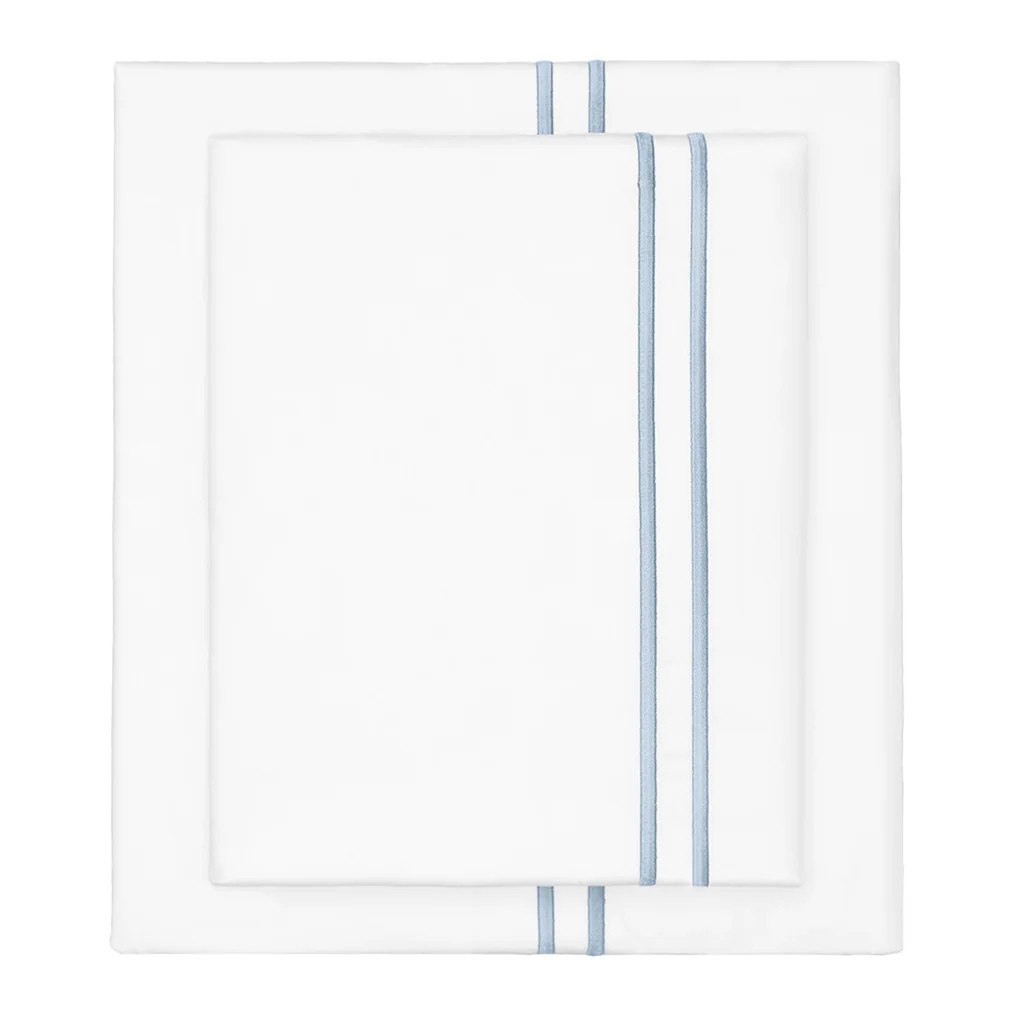French Blue Lines Embroidered Sheet Set 1 (Fitted, Flat, & Pillow Cases) | Crane and Canopy Inc