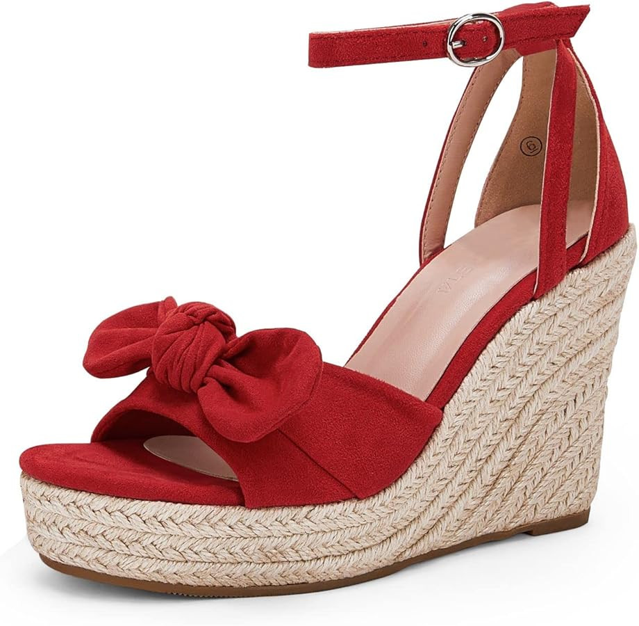 Rilista Womens Wedge Platform Sandals Cute Bowknot Open Toe Espadrille High Heels Buckle Ankle St... | Amazon (US)