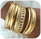 ÌF ME Gold Bangle Bracelets for Women, Indian Bangles Stackable Set, Multi Layer Textured 14K Go... | Amazon (US)