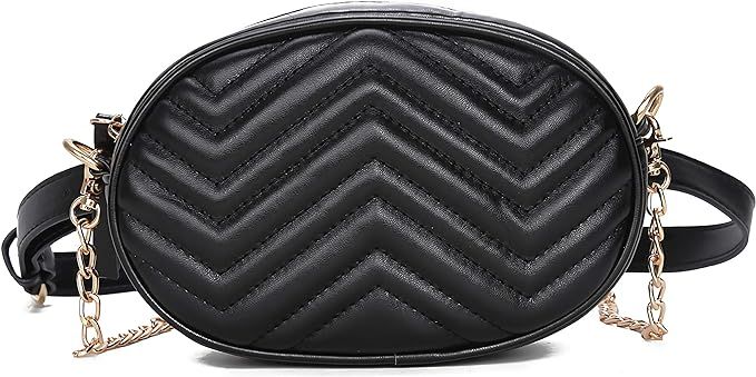 CARM AXKO 2-Way Luxury Waist Pack Belt Bag Quilted Vegan Leather Small Crossbody Purse with Golde... | Amazon (US)