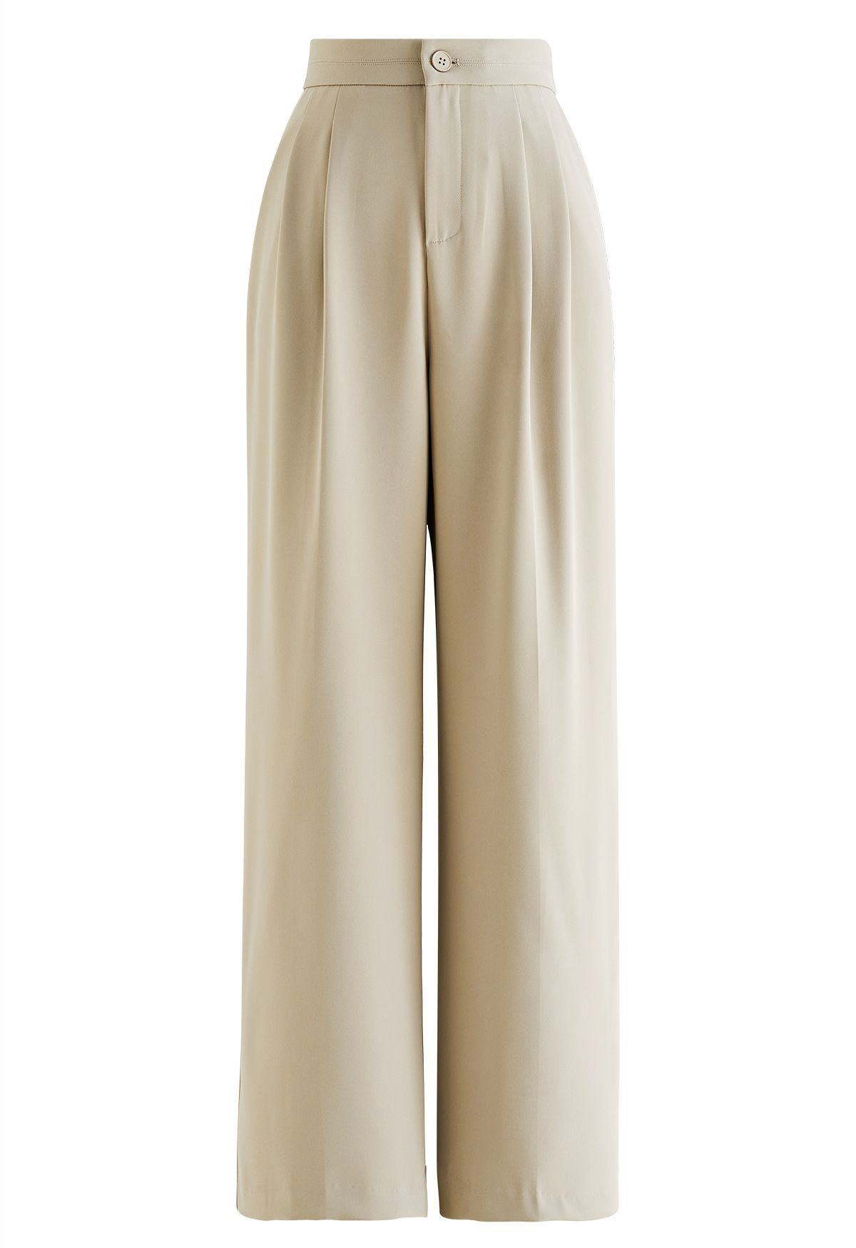 Simple Pleat Straight-Leg Pants in Light Tan | Chicwish