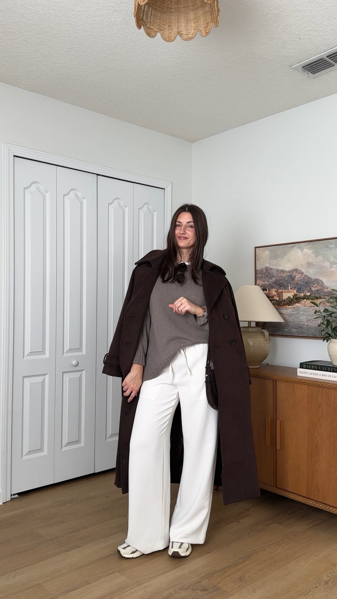 Simple winter outfit ☕️ wearing small pants, xs tee, medium sweater, and xs coat

#LTKootd