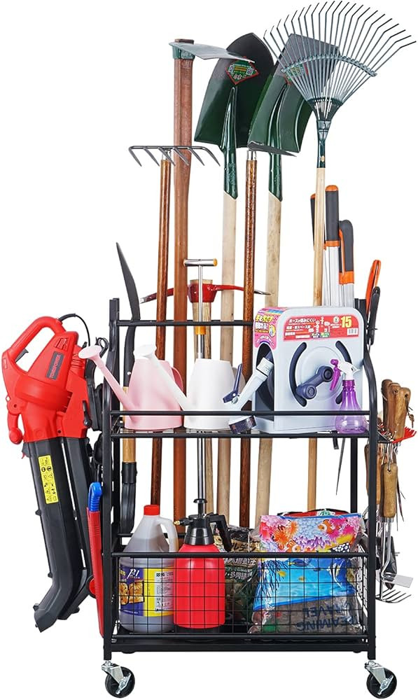Mythinglogic Garden Alloy Steel Tool Organizer for Garage-Yard Racks with Wheels,Garage Organizer... | Amazon (US)