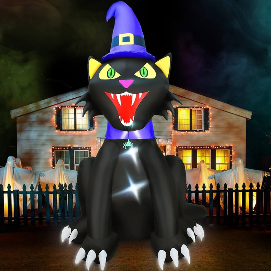 JETEHO 8 Ft Halloween Inflatables Outdoor Decorations Inflatable Cat with Witch Hat Halloween Blo... | Amazon (US)