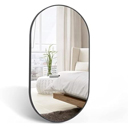 Amazon.com: Americanflat Black Oval Mirror 20" x 40" - Aluminum Framed Wall Mirror for Bathroom, ... | Amazon (US)