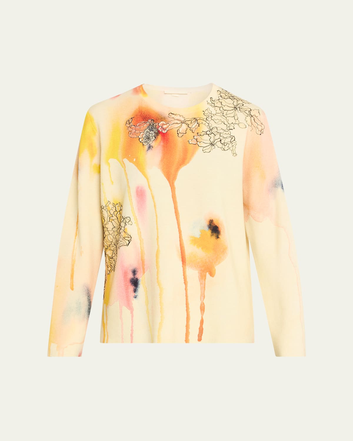 Watercolor Floral Lace Applique Wool Sweater | Bergdorf Goodman
