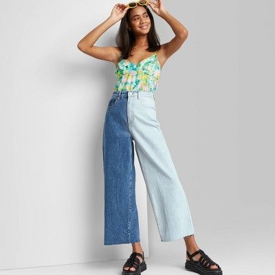 Women's Super-High Rise Wide Leg Cropped Jeans - Wild Fable™ Indigo Spliced | Target