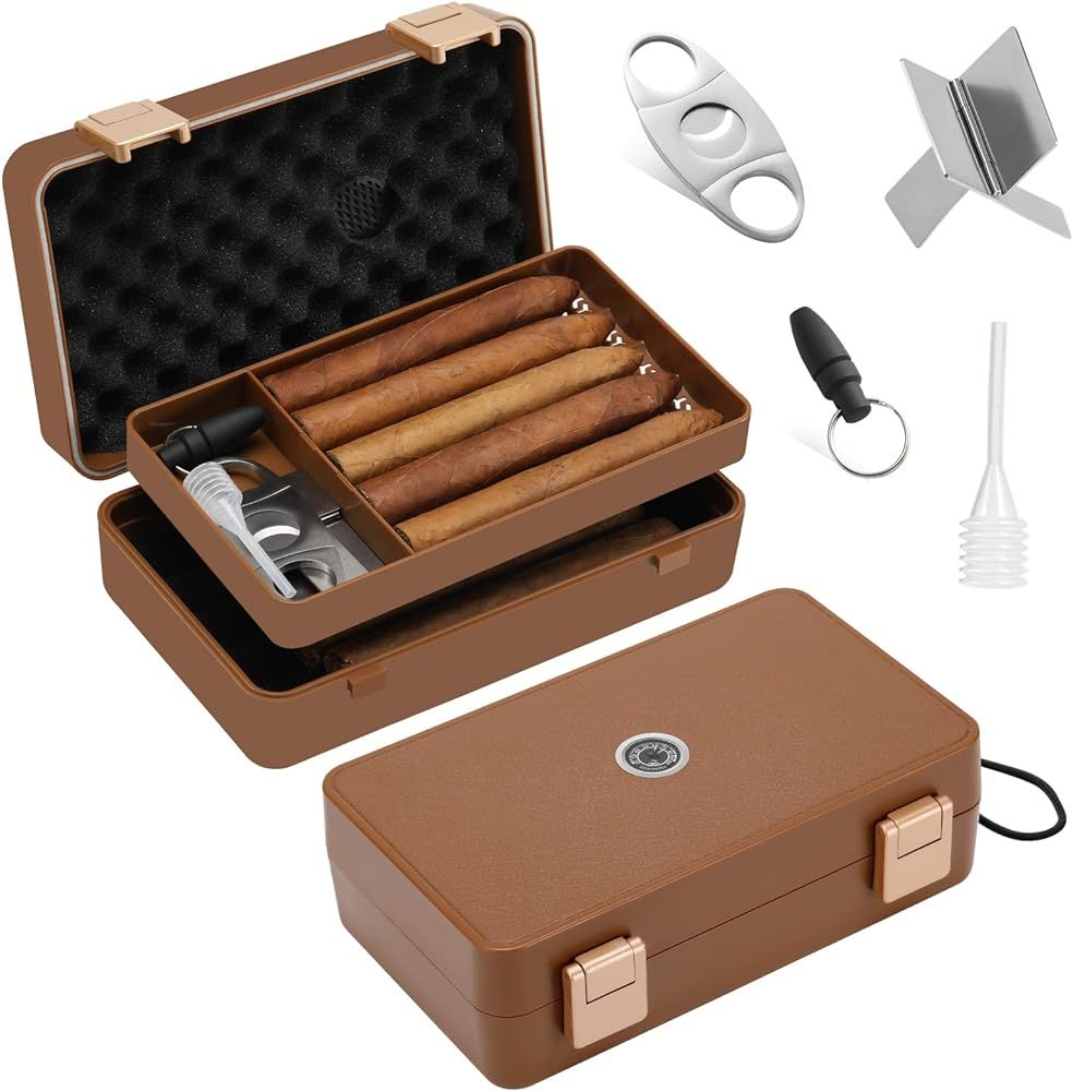 Travel Cigar Humidor Box Case Double layer design with Cigar Accessories Hygrometer&Spanish Cedar... | Amazon (US)