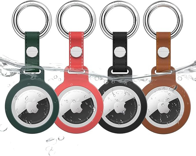 4 Pack Waterproof Airtag Keychain, Supfine Air Tag Holder Case with Leater Key Ring Compatible fo... | Amazon (US)