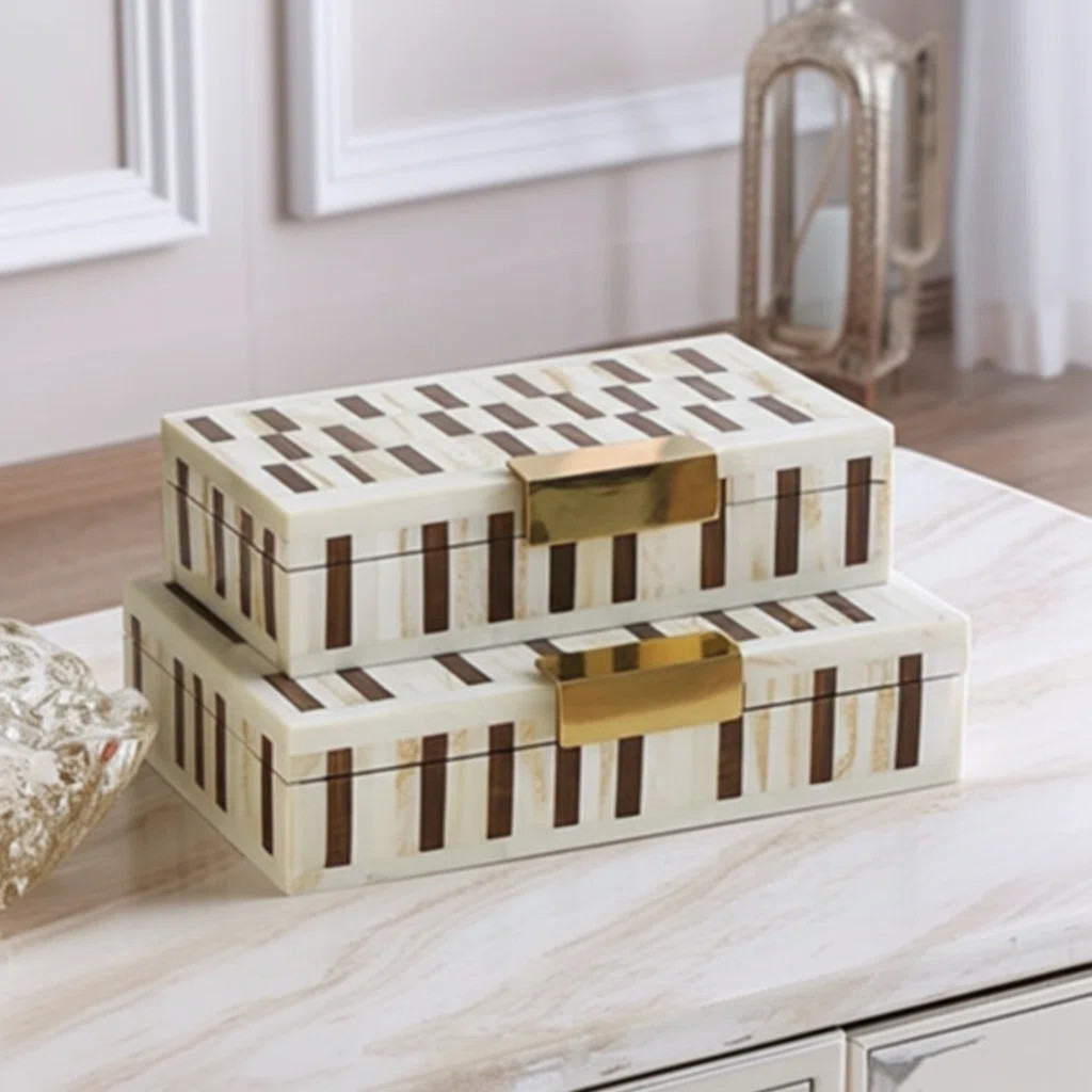 Latiara Decorative Boxes Set Resin/Wood/Fabric/Polyresin/Aluminum Modern Glam Pattern Approx. Fin... | Wayfair North America