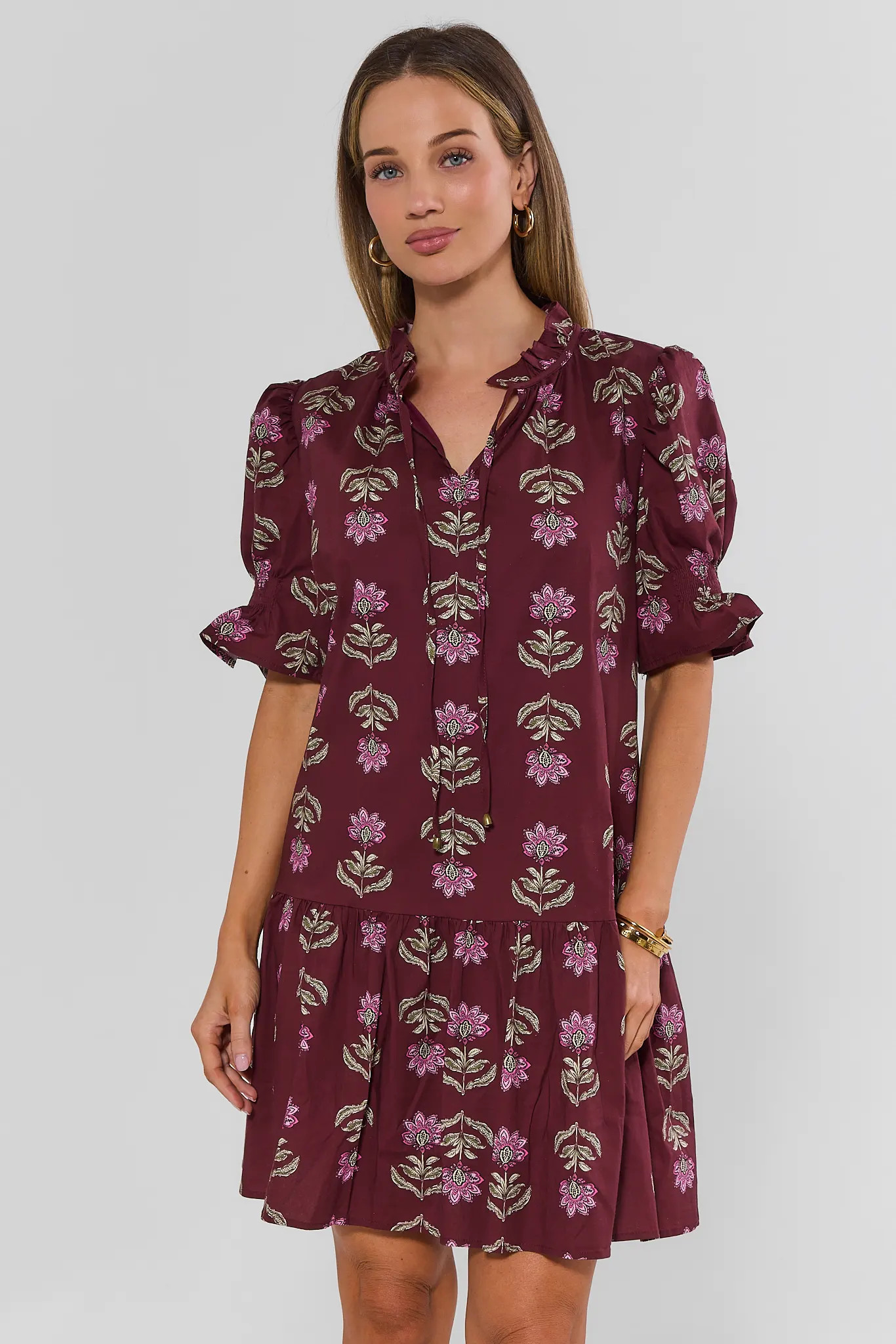 Ariel Burgundy Floral Print Short Dress | Avara