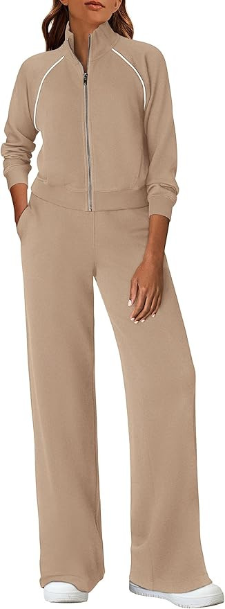 PRETTYGARDEN Womens 2 Piece Outfits Sweatsuits 2025 Fall Full Zip Sweatshirts Workout Pants Match... | Amazon (US)