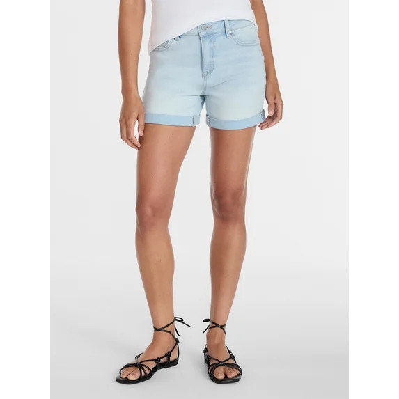 Time and Tru Women's Mid Rise Roll Cuff Denim Shorts, 4" Inseam, Sizes 0-20 | Walmart (US)