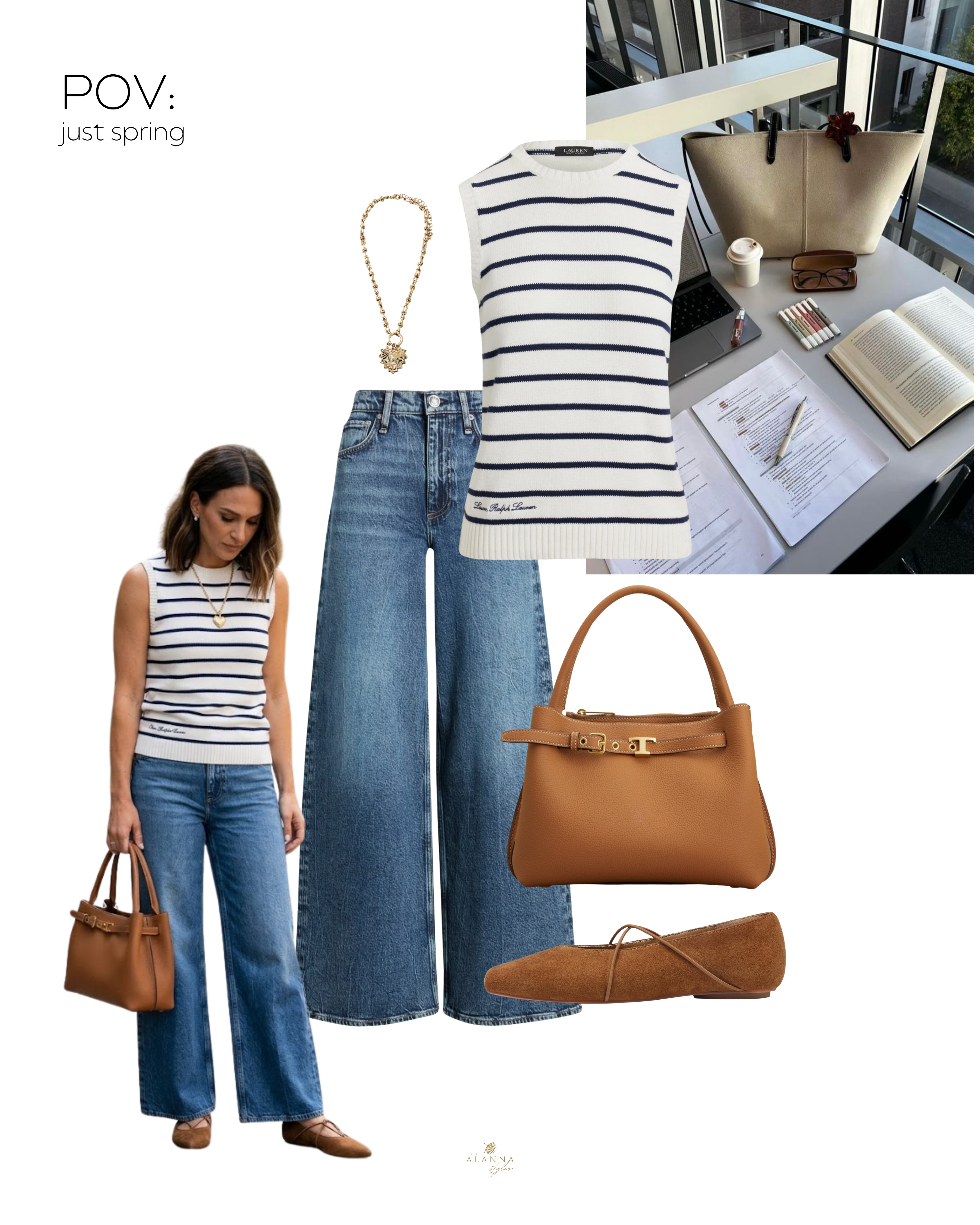 the "old money" spring uniform. 🥨⚓️ a striped sweater vest and wide-leg denim is a combination that will never go out of style. i paired this look with suede flats and a structured tan bag for a polished, everyday aesthetic.

#oldmoneyasthetic #quietluxury #stripedvest #widelegjeans #coastalchic #springstyle #classicoutfit 

 #LTKootd