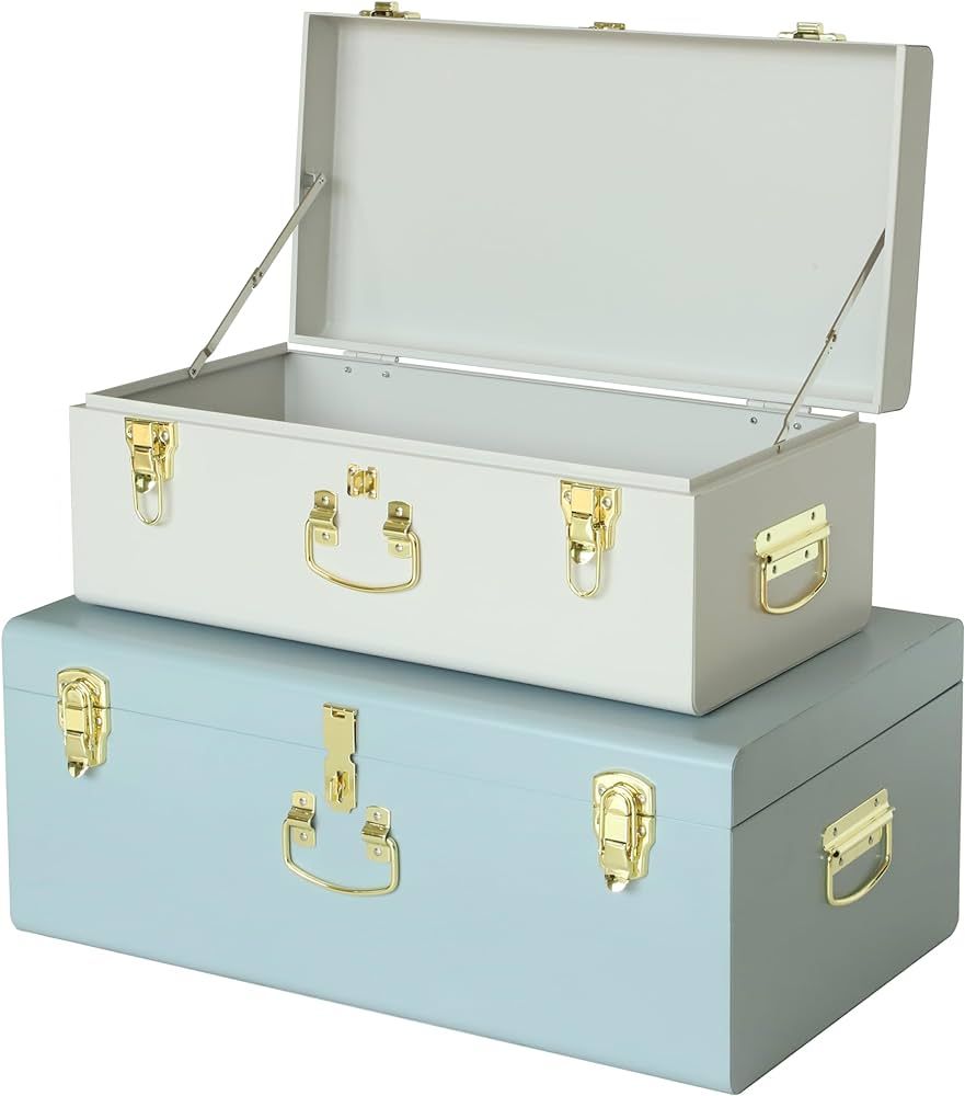 Amazon.com: Vixdonos Decorative Metal Box Storage Trunks Set of 2 College Dorm Chest with Handle ... | Amazon (US)