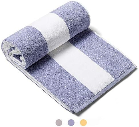 CLOWOOD Plush Oversized Beach Towel - Bamboo Cotton 40 x 72 Inch Large Thick Blue Striped Cabana Poo | Amazon (US)