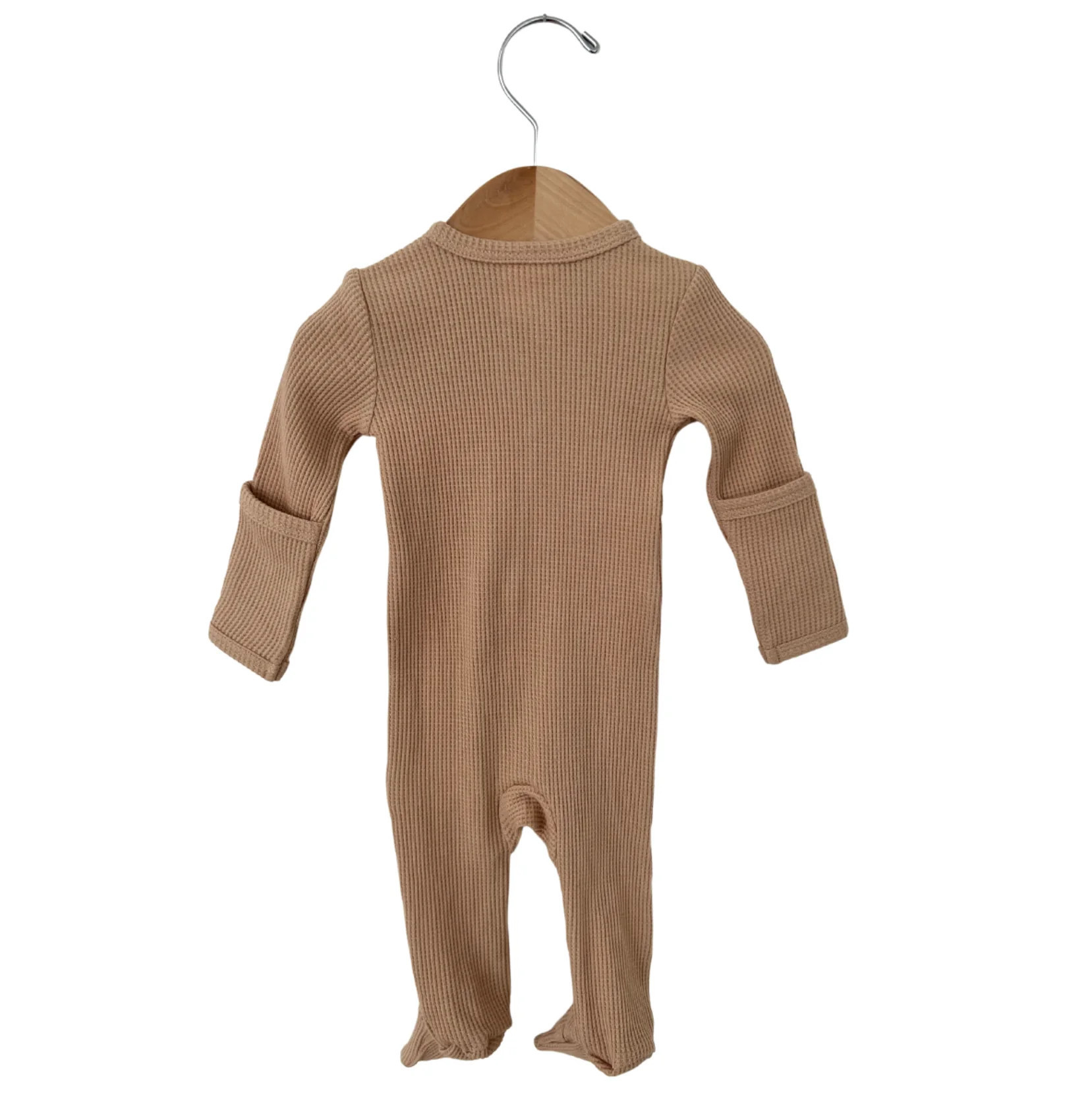 Organic Waffle Basic Zip Footie, Tan | SpearmintLOVE